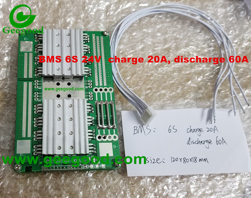 PCB / PCM / BMS 6S 24V max charge 20A  discharge 60A high quality BMS